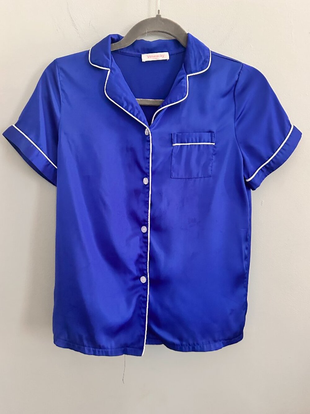 Royal Blue Satin Pajama Set Women's XS / Youth (Youth 12-13) Button Front